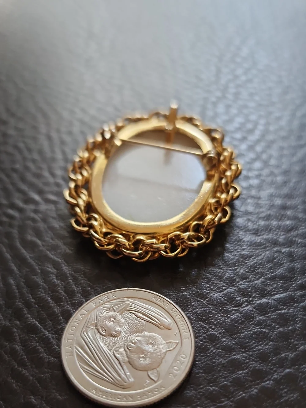 VTG Gold-Tone Floral Porcelain Cameo Brooch/Pendant - Brown Rose
